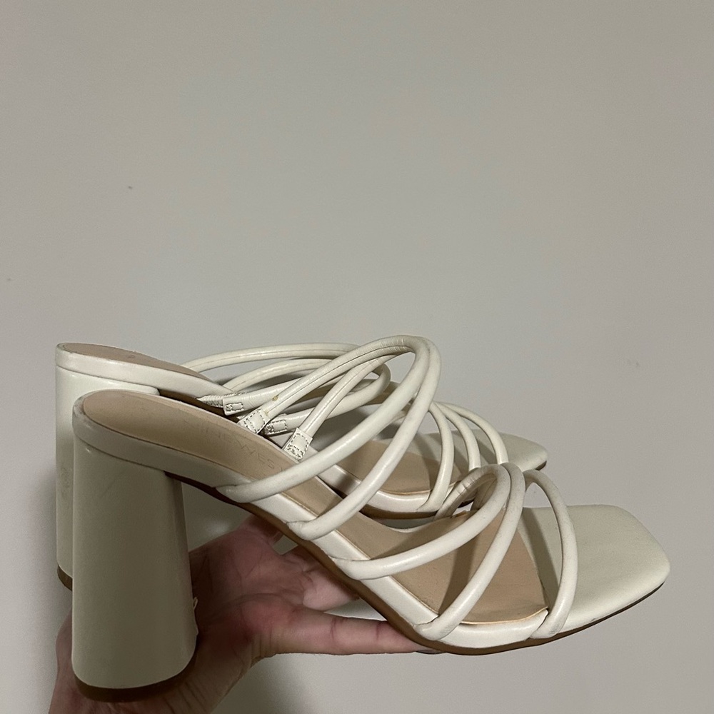 Nine West Cream Strappy Heels with Chunky Heel